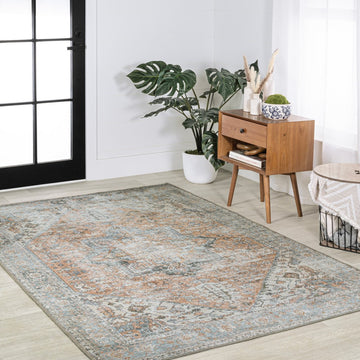 Armae Distressed Medallion Chenille Machine-washable Area Rug